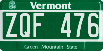 VT license plate ZQF476