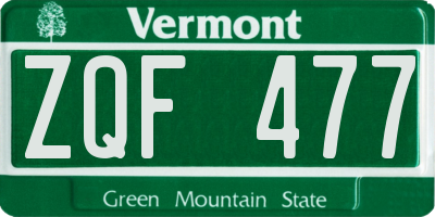 VT license plate ZQF477