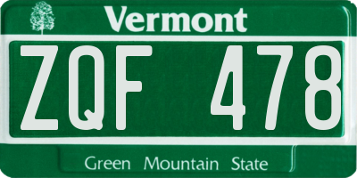 VT license plate ZQF478