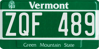 VT license plate ZQF489