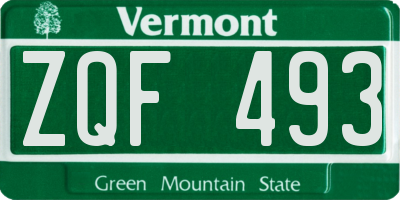 VT license plate ZQF493