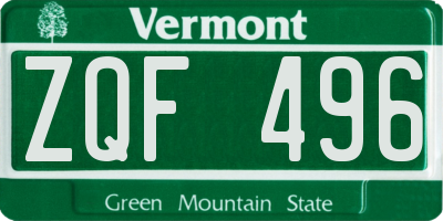 VT license plate ZQF496