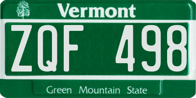 VT license plate ZQF498
