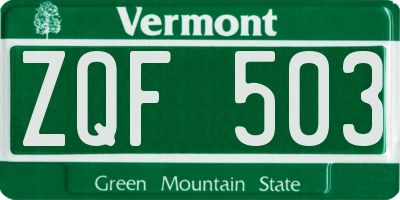 VT license plate ZQF503