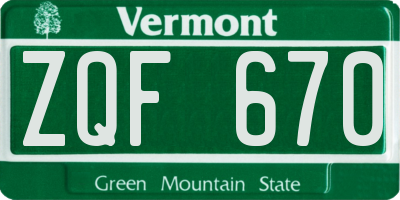 VT license plate ZQF670