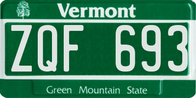 VT license plate ZQF693