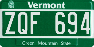 VT license plate ZQF694