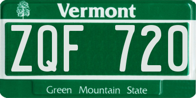 VT license plate ZQF720