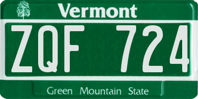 VT license plate ZQF724
