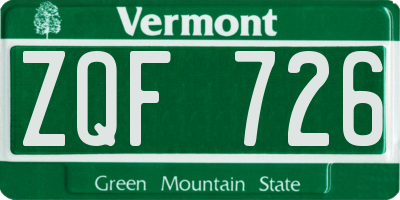 VT license plate ZQF726