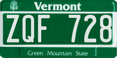 VT license plate ZQF728