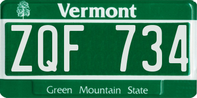 VT license plate ZQF734