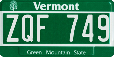 VT license plate ZQF749
