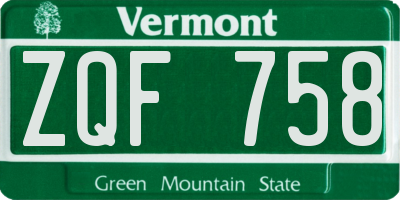 VT license plate ZQF758