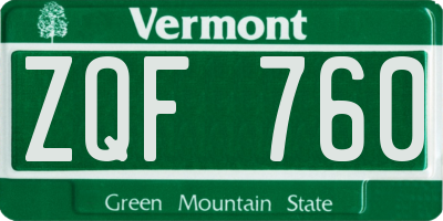 VT license plate ZQF760