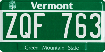 VT license plate ZQF763