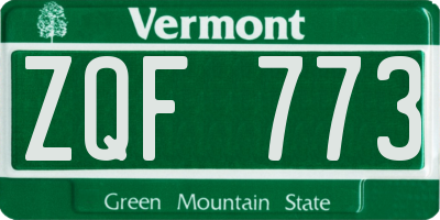 VT license plate ZQF773