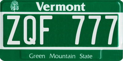 VT license plate ZQF777