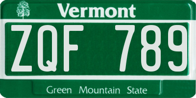 VT license plate ZQF789
