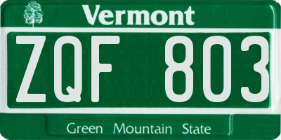 VT license plate ZQF803