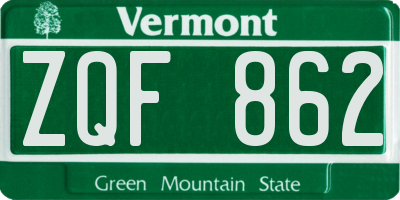 VT license plate ZQF862