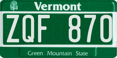 VT license plate ZQF870