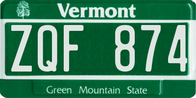 VT license plate ZQF874