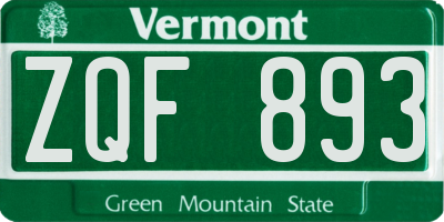 VT license plate ZQF893
