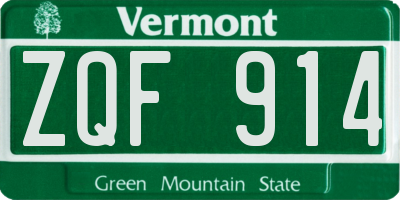 VT license plate ZQF914