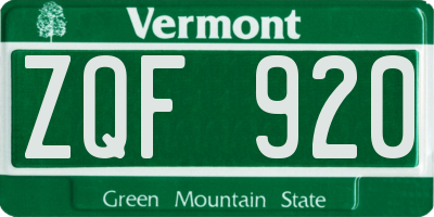 VT license plate ZQF920