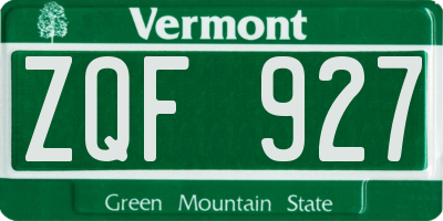 VT license plate ZQF927