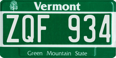 VT license plate ZQF934