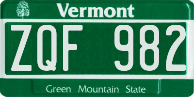 VT license plate ZQF982