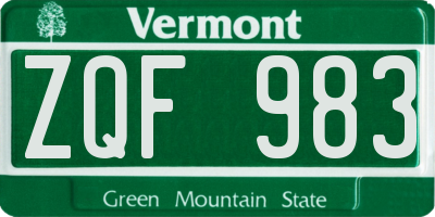 VT license plate ZQF983