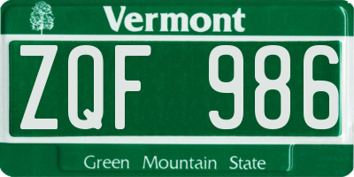 VT license plate ZQF986