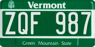 VT license plate ZQF987