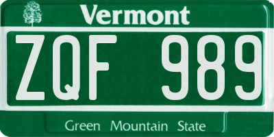 VT license plate ZQF989