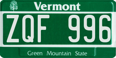 VT license plate ZQF996