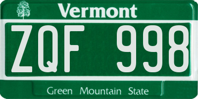 VT license plate ZQF998