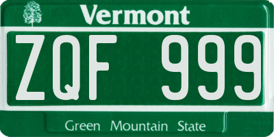 VT license plate ZQF999