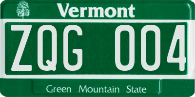VT license plate ZQG004