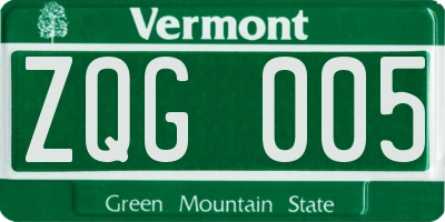 VT license plate ZQG005