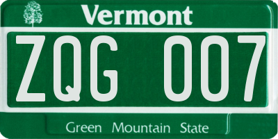 VT license plate ZQG007