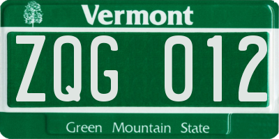VT license plate ZQG012