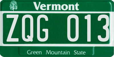 VT license plate ZQG013