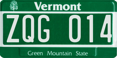 VT license plate ZQG014