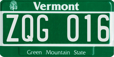 VT license plate ZQG016