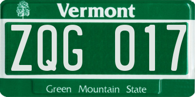 VT license plate ZQG017