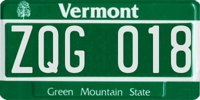 VT license plate ZQG018