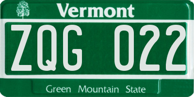VT license plate ZQG022